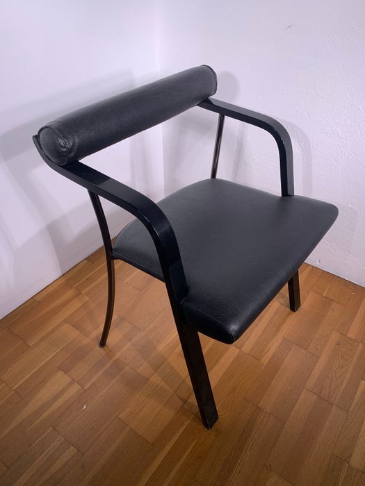 Chair - Leather, Metal, Textiles, curved wood