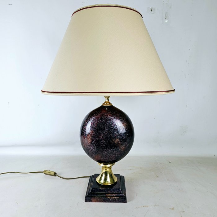 Massive Belgium - Exceptional regency desk lamp Approx. 1970 - Tafellamp - IJzer (gegoten/gesmeed), Textiel