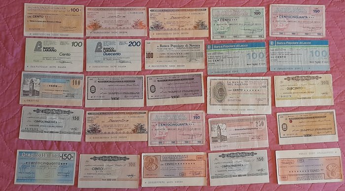 Anleihen- oder Aktiensammlung - Lot von 25 Minischecks aus den 1970er Jahren