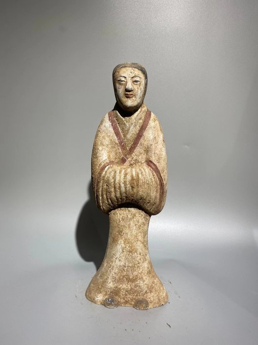 Gammel kinesisk, Terracotta Malede keramiske figurer-Han-dynastiet - 34 cm