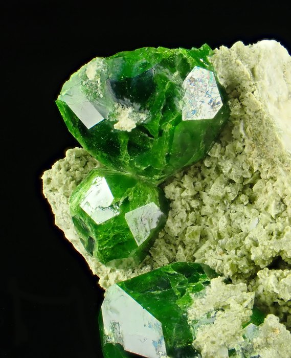 Atemberaubender Granat var. Demantoides Grün Kristall auf Muttergestein - Höhe: 24 mm - Breite: 24 mm- 15 g