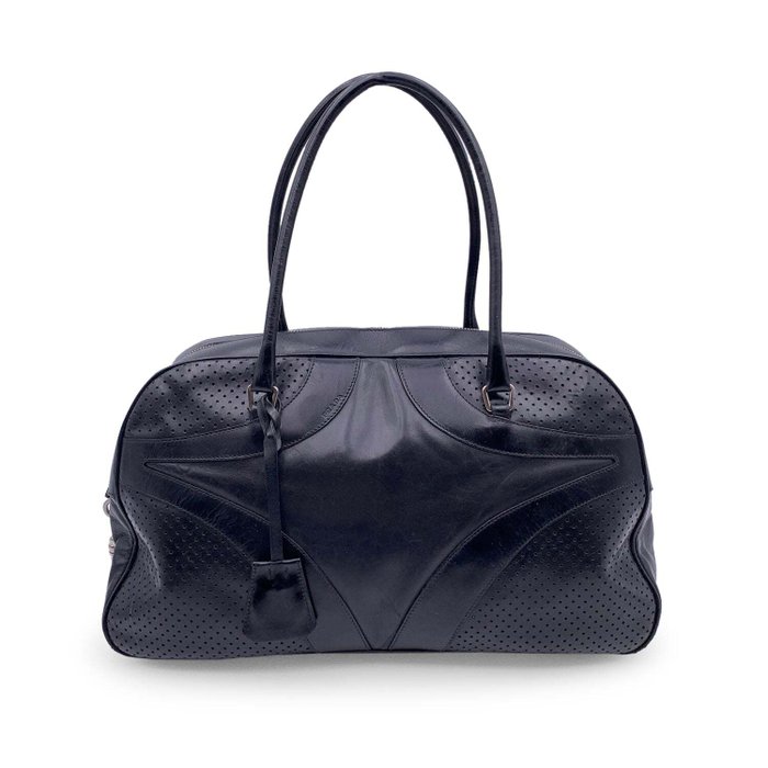Prada - Black Leather Bowling Bag Satchel Bowler Handbag Sac à main