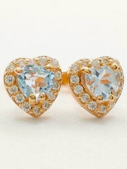 No Reserve Price - Earrings - 18 kt. Rose gold -  1.12 tw. Aquamarine 