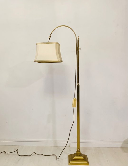 Bogenförmige Stehlampe (1) - Messing, Textilien
