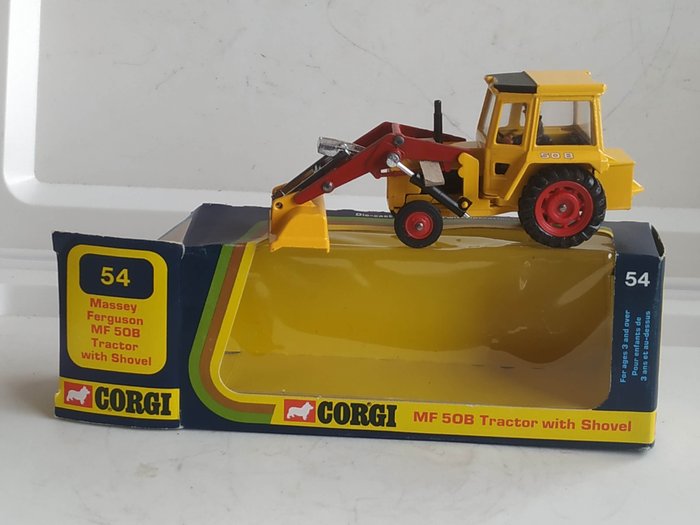 Corgi 1:48 - 3 - 農業機械模型 - Original Issue First NEW Serie Mint Model "MASSEY FERGUSON MF 50B Tractor with Shovel"no.54 - 原廠完好第一系列開窗盒 - 1973 年