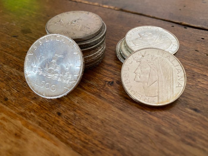 義大利. 500 Lire argento (15 monete)  (沒有保留價)