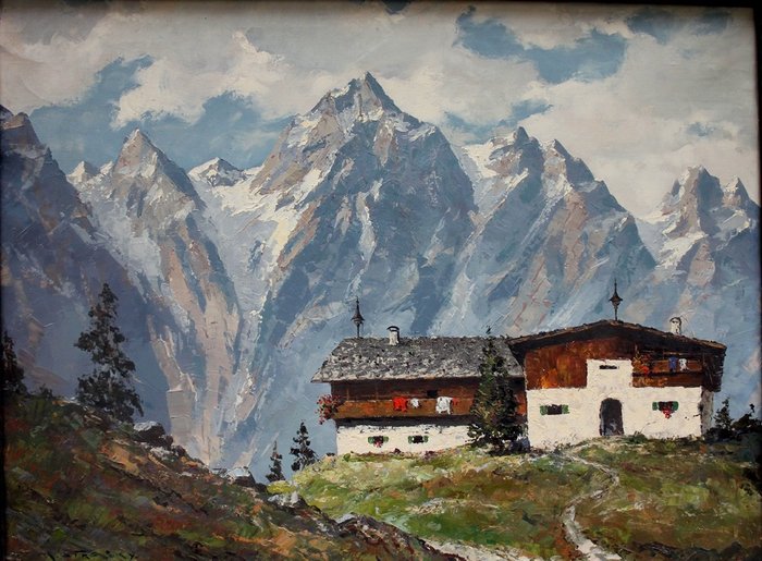 Maximilian Strasky (1895-?) - Tyrolean landscape with peasant houses
