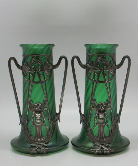 Vase (2) -  Art Nouveau vaser c1900  - Glas