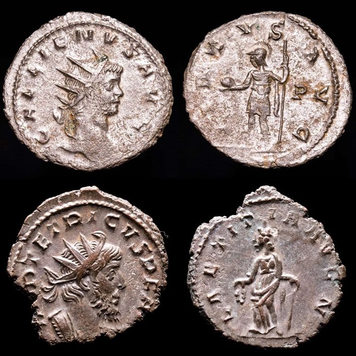 Empire romain. Gallienus & Tetricus I. Lot comprising two (2) antoninianus Rome & Cologne mint. VIRTVS AVG - P / LAETITIA AVG N  (Sans Prix de Réserve)