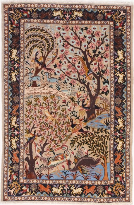 Bildhafter Isfahan-Meisterwerk-Teppich – feine Wolle und Seide - Teppich - 113 cm - 73 cm