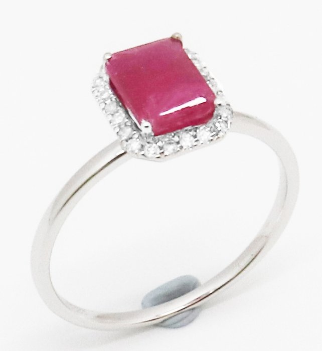 No Reserve Price - Ring - 14 kt. White gold Ruby - Diamond 