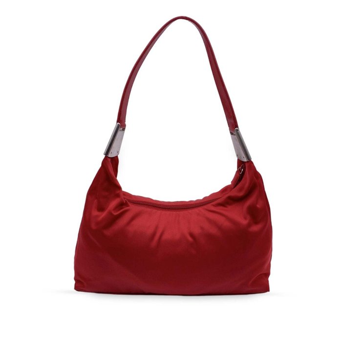 Prada - Red Tessuto Nylon Hobo Bag with Leather Strap Handtasche