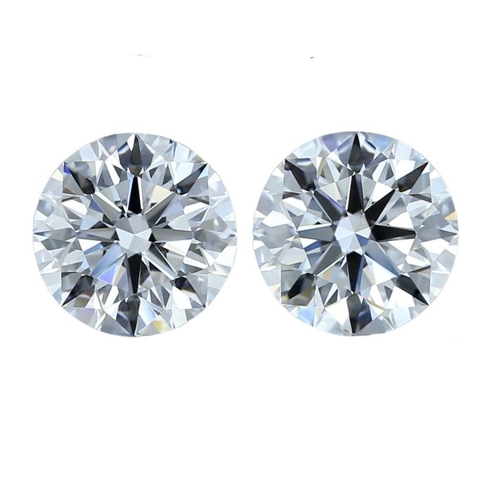 2 pcs 钻石 - 2.07 ct - 圆形, 明亮型 - D (无色) - 无瑕疵的