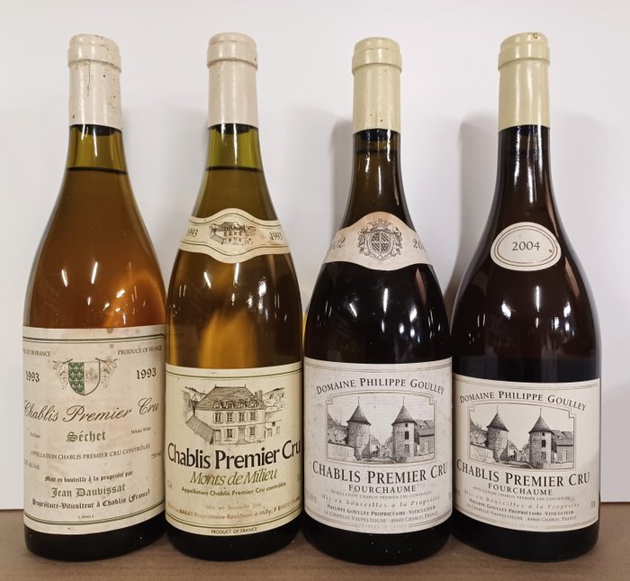 1993 "Séchet" Jean Dauvissat, "Monts de Milieu"Barat  2002 & 2004 "Fourchaume" Gouley - Chablis 1er Cru - 4 Bottiglie (0,75 L)