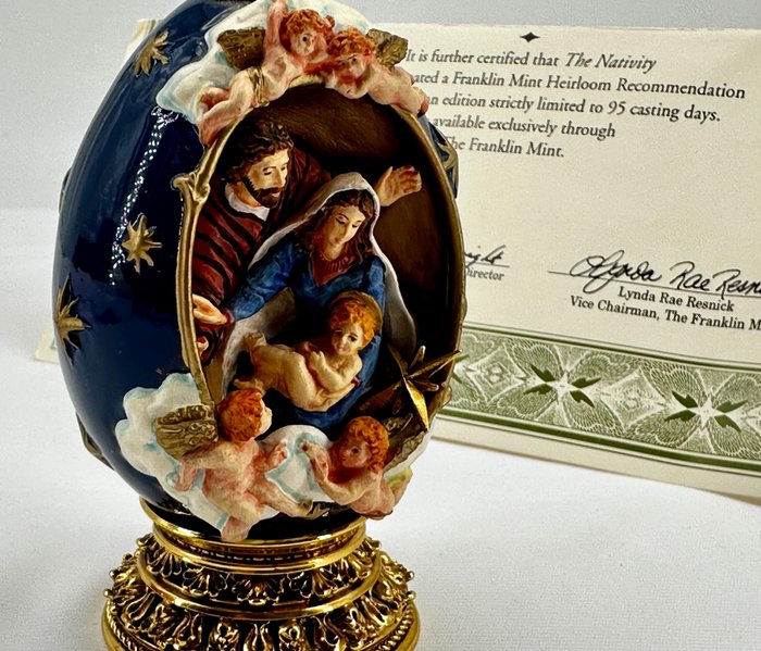 法贝热鸡蛋 - 耶稣诞生蛋 - Gold-plated, 搪瓷, 瓷