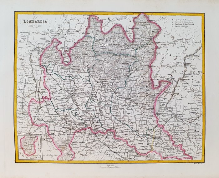 Europa, Mapa - Lombardia / Milão / Pavia / Crema / Bérgamo / Mântua / Lodi / Lecco / Monza; Pagnoni / Allodi / Naymiller - Lombardia - 1851-1860
