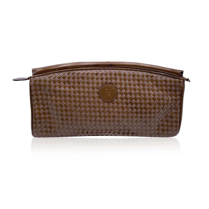 Fendi - Vintage Beige Tan Woven Leather Clutch Handbag Bag - Τσάντα φάκελος