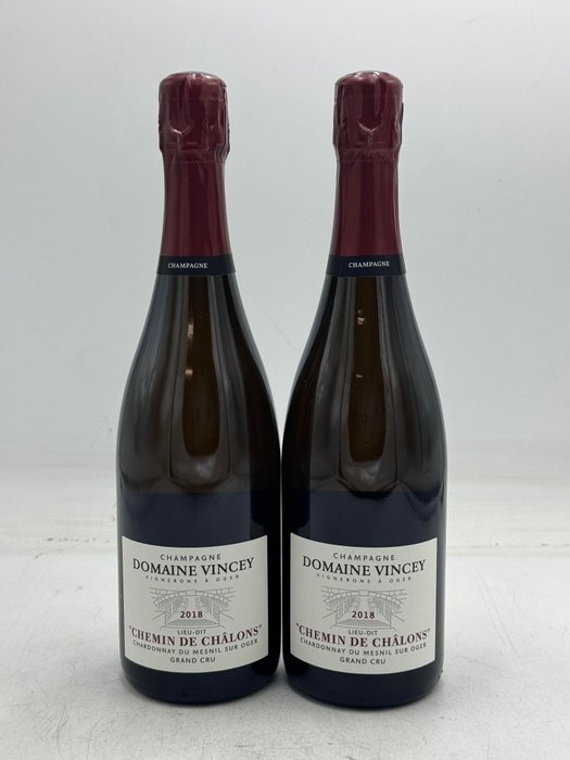 2018 vincey, Domaine Vincey Chemin de Chalons Chardonnay du Mesnil sur Oger Grand Cru - Champagne Grand Cru - 2 Flasker  (0,75 l)