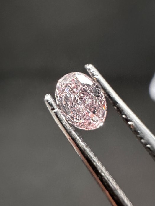 1 pcs 鑽石 - 0.15 ct - 橢圓形改良明亮式 - 艷淺粉色 - 未在證書上提及