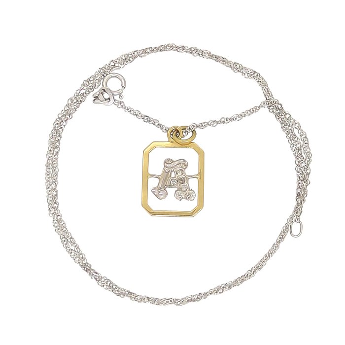 Ohne Mindestpreis - Halskette mit Anhänger - 18 kt Gelbgold, Weißgold -  0.08 tw. Diamant 