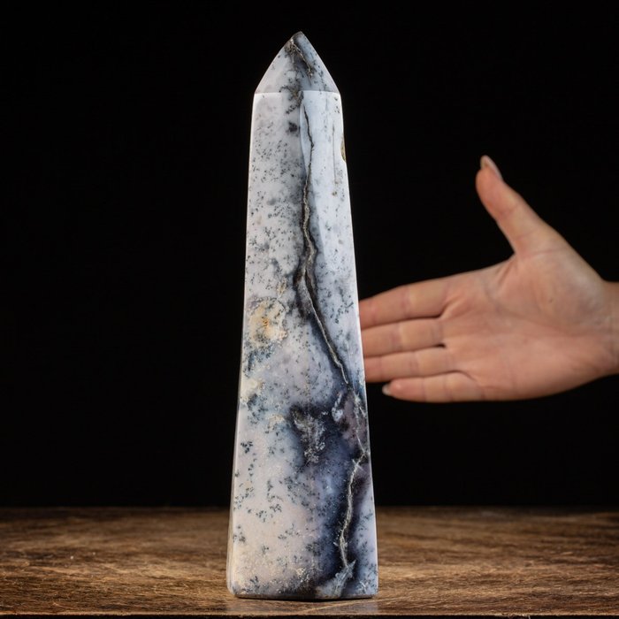 Dendritikus achát obeliszk - Madagaszkár - Első választott ásvány - Magasság: 269 mm - Szélesség: 95 mm- 2307 g