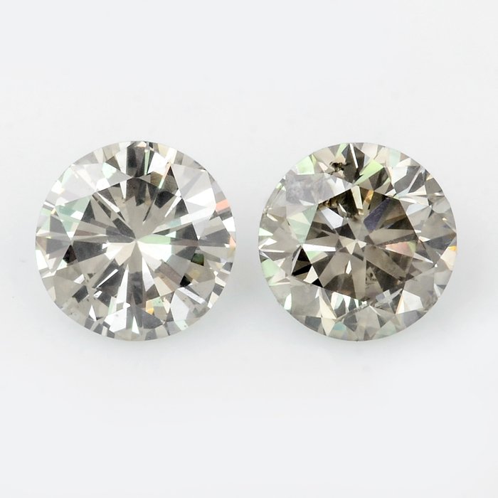 2 pcs 鑽石 - 0.57 ct - 圓形, 明亮型 - 淡彩灰色 - SI1, VS2