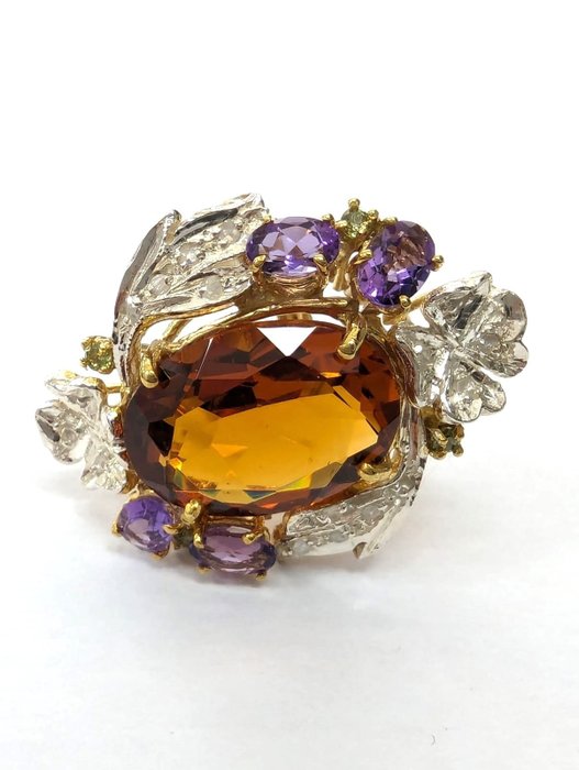 No Reserve Price - NO RESERVE PRICE - Ring - 9 kt. Silver, Yellow gold Citrine - Diamond 