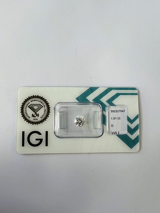 1 pcs 鑽石  (天然)  - 1.01 ct - D (無色) - VVS2 - 國際寶石學院（International Gemological Institute (IGI)） - 前 前 前