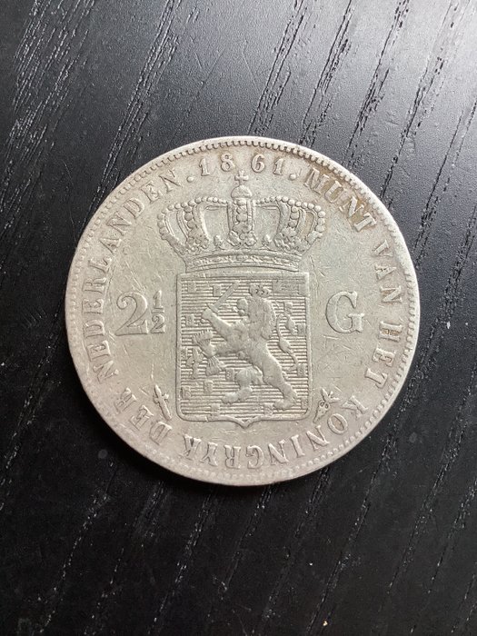 荷兰. Willem III (1849-1890). 2 1/2 Gulden 1861  (没有保留价)
