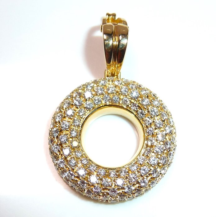Donut-Form - doppelter Sicherheits-Clip - Hanger - 14 karaat Geel goud -  2.20 tw. Diamant  (Natuurlijk) 