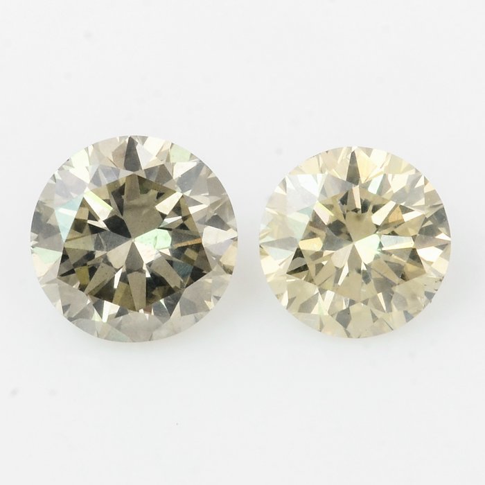 2 pcs 钻石 - 0.54 ct - 圆形, 明亮型 - light grey yellow - VS2 轻微内含二级