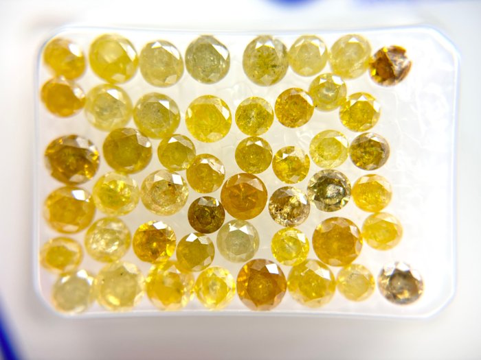 48 pcs 鑽石 - 3.42 ct - 圓形 - Mixed Yellow - I3 (piqué), I2