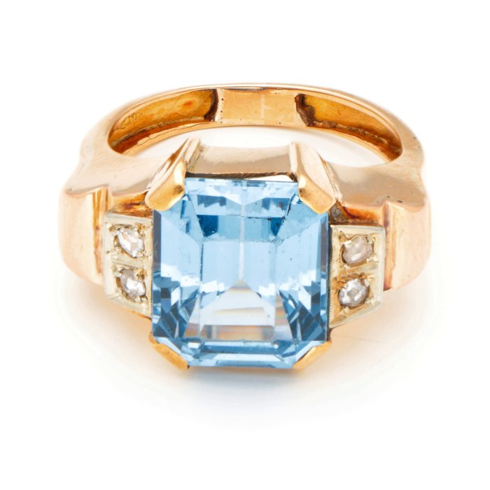 Ring - 18 kt Gelbgold Diamant - Spinell 