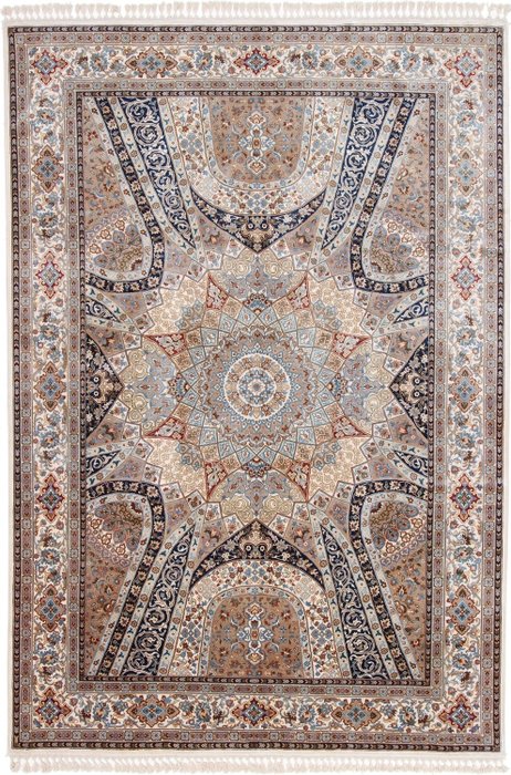 Neuer Indo-Seidenteppich aus 100 % Seide – sehr feines Gonbad-Design - Teppich - 305 cm - 209 cm