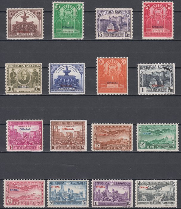 Spanien 1931 - Komplette Serie. III. Kongress der Panamerikanischen Postunion mit „OFFIZIELLER“ Genehmigung. - Edifil 620/35