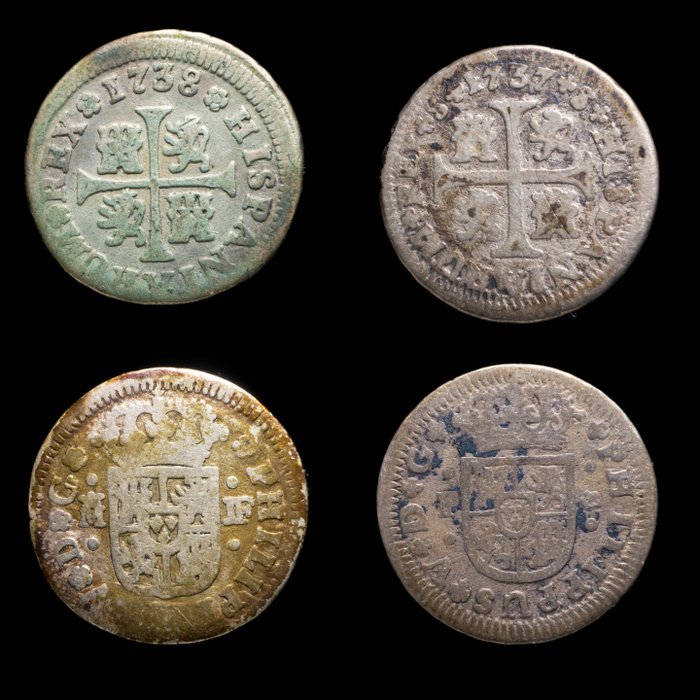 Spania. Felipe V (1700-1746). Medio Real Madrid 1738 JF + Sevilla 1738 P. Lote de 2 monedas  (Fără preț de rezervă)