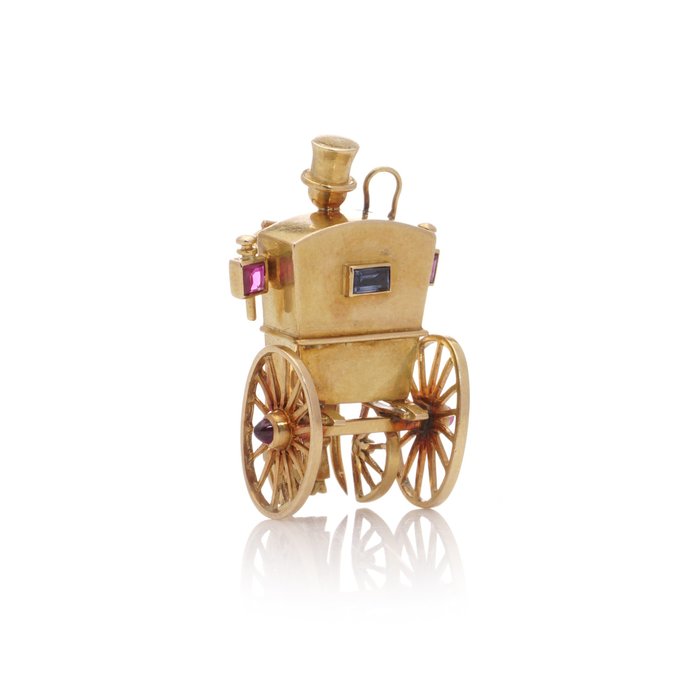 Mellerio, France , 1940s - Brooch 18kt gold Ruby Sapphire carriage