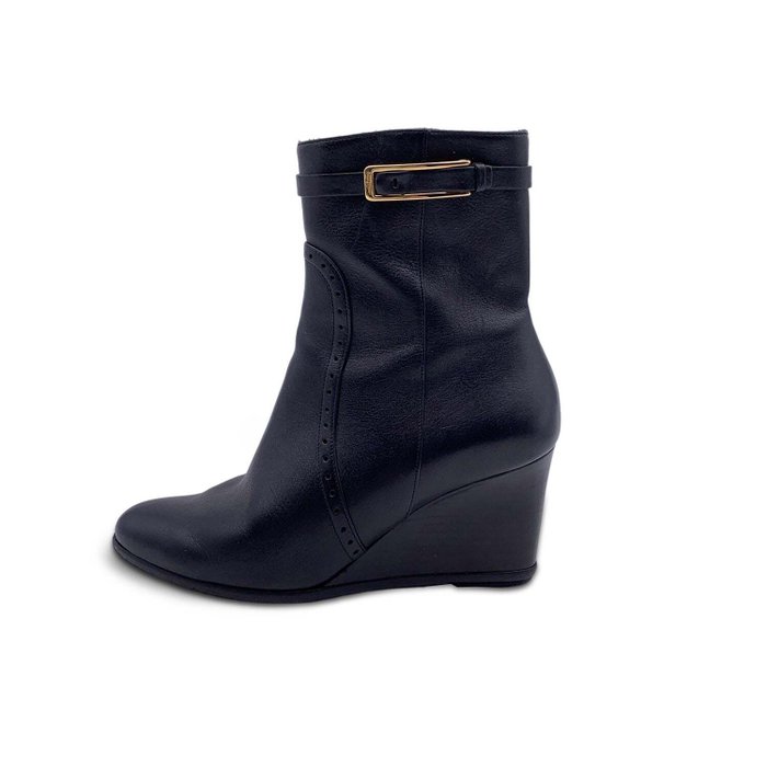 Salvatore Ferragamo - Black Leather Wedges Ankle Boots Shoes Size 6.5 C - Mules - Tamanho: Sapatos / UE 37