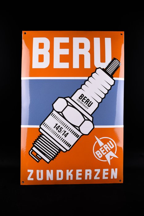 Sign - XL BERU "zündkerzen"; wonderful glossy sign; great intensive relief