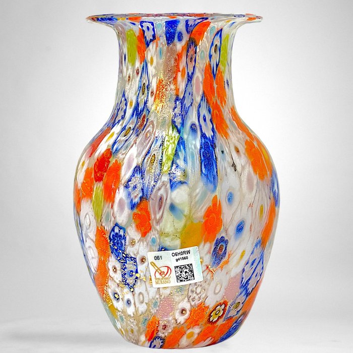 Gabriele Urban - 花瓶 -  多色花瓶，飾有千花鼠和真金箔  - 玻璃