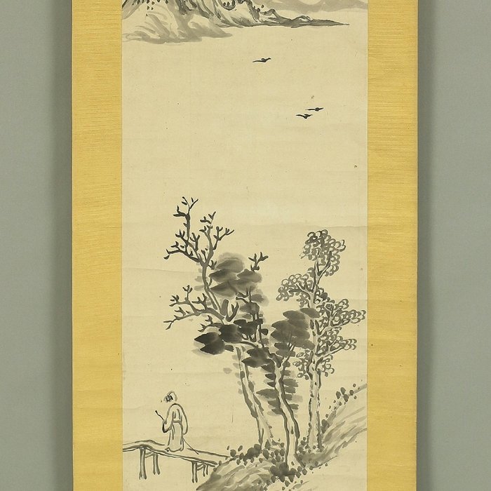 Ink Sage Wise Man Landscape Painting - Fukuda Hanko 福田半香 (1804-1864) - Japonia - Późny okres Edo  (Bez ceny minimalnej
)