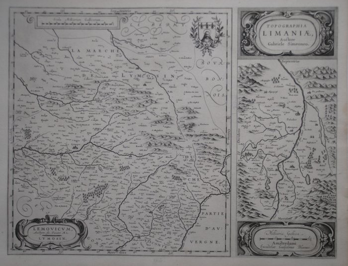 Europa, Kart - Frankrike / Limousin; W. Blaeu - Lemovicum / Topographia LImaniae - 1621-1650