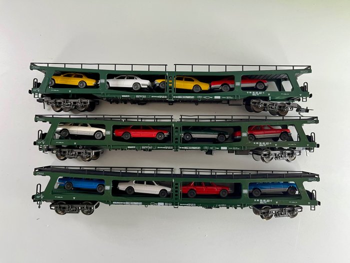 Fleischmann H0 - 5284/5285 - Vagão de carga de modelismo ferroviário (3) - vagões de transporte de automóveis - DB