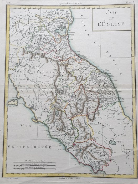Europa, Mapa - Italia; Pierre François Tardieu / Edme Mentelle & PG Chanlaire - Etat de l'Eglise - 1781-1800