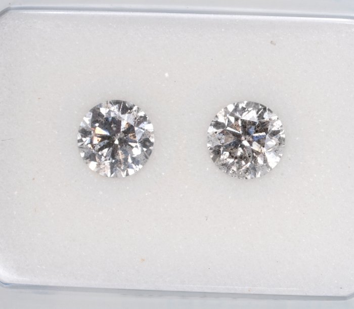 2 pcs 钻石 - 0.72 ct - 圆形, 配套套装，无保留 - H-I faint gray - I1 内含一级