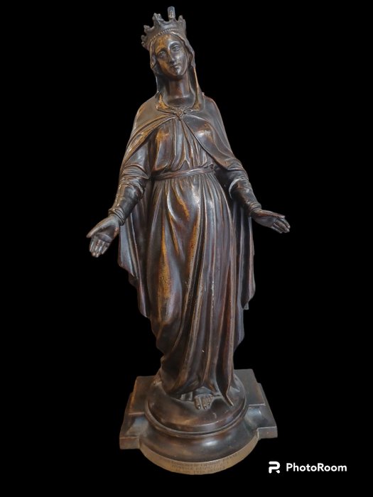 Sculptură, Vergine Maria - 57 cm - Bronz pictat - 1860