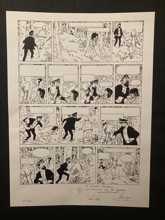 Hergé - Tintin - Fac-similé de la planche 2 de l'album Les Bijoux de la Castafiore