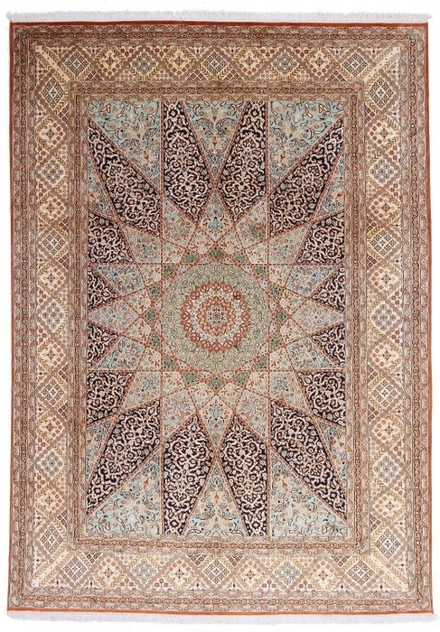 Nueva alfombra de seda de Cachemira: diseño muy fino de Gonbad - Alfombra - 339 cm - 240 cm
