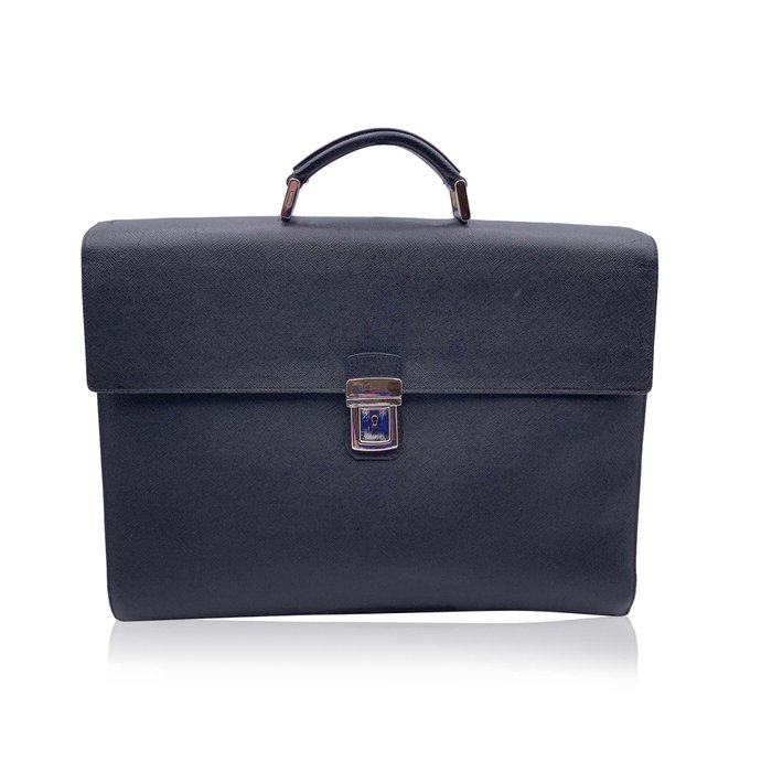 Prada - Black Saffiano Leather 3 Gussets Work Bag - Servietă