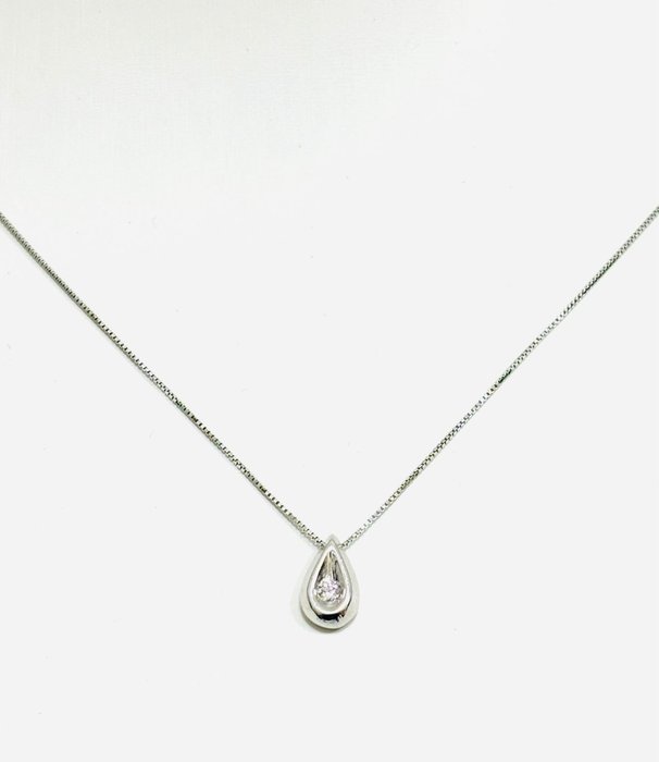Halsband med hänge - 18 kt Vittguld -  0.12 tw. Diamant  (Natural) 